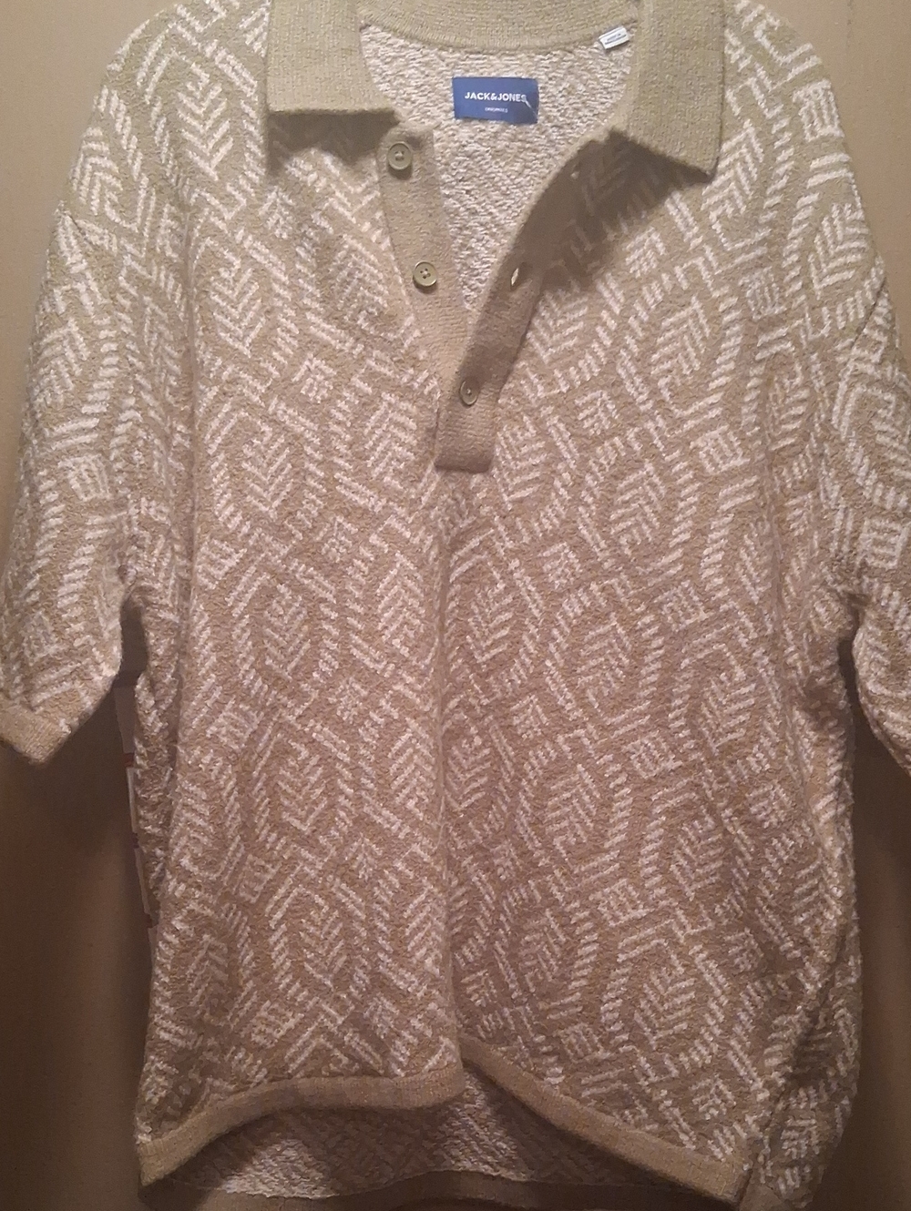 Jack & Jones Muted Neon Green and White Patterned Polo L